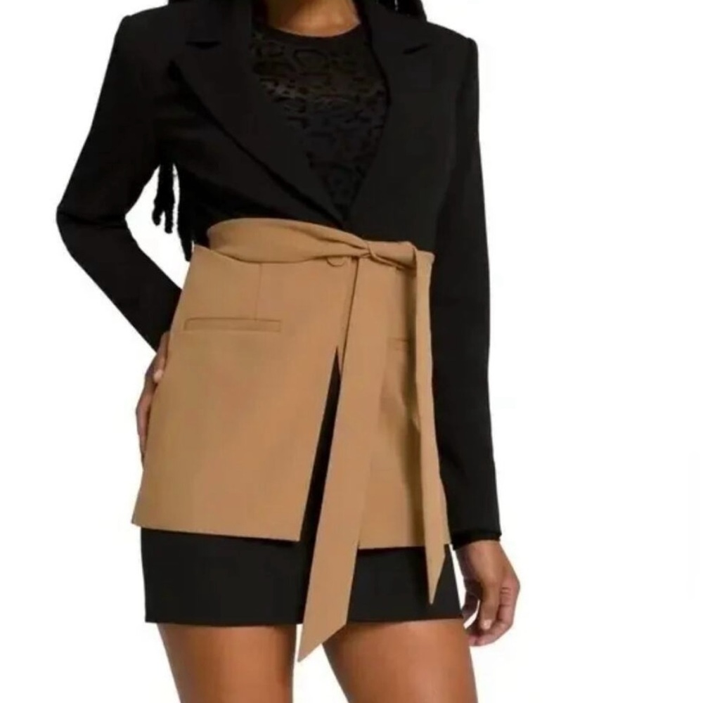 GOOD AMERICAN Side Slit Two Tone Colorblock Belted Blazer | Size 3 (Large)